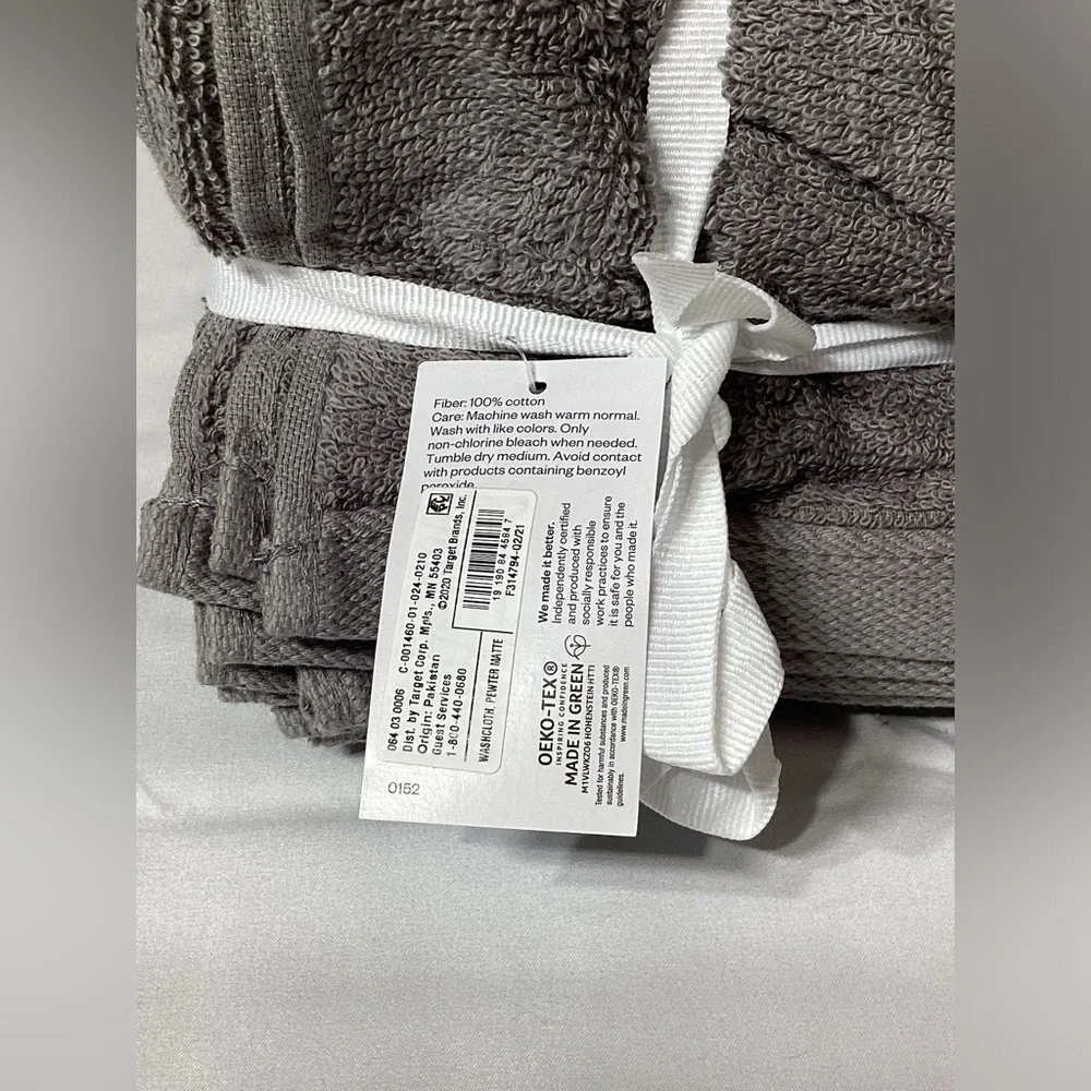 Room Essentials 8 Pack 100% Cotton Gray Washcloths